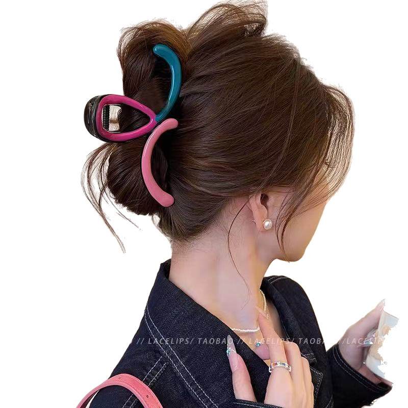 Irregular color-blocking large scratch-clip women's 2025 new style high-end back head hairpin, elegant shark clip hair accessory Item Picture
