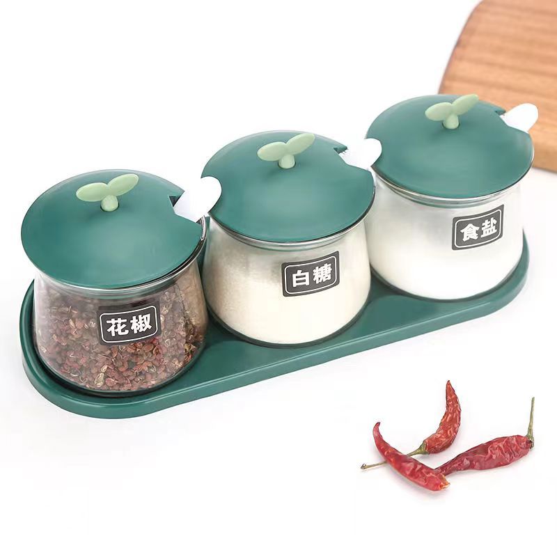 Factory-customized three-piece seasoning jar set with base, kitchen seasoning box, seasoning jar, seasoning jar and salt jar combination set details Picture