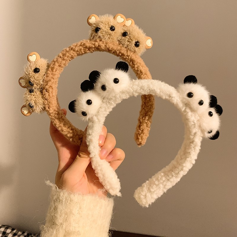Cartoon bear plush hairband, cute female panda face wash hairpin, headband, hair accessory, hair tie, fluffy, new for autumn and winter Application Scenario