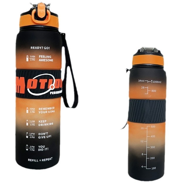 New gradient matte water bottle spout one-button pop cap for men and women, large-capacity portable sports space cup with shoulder straps Item Picture