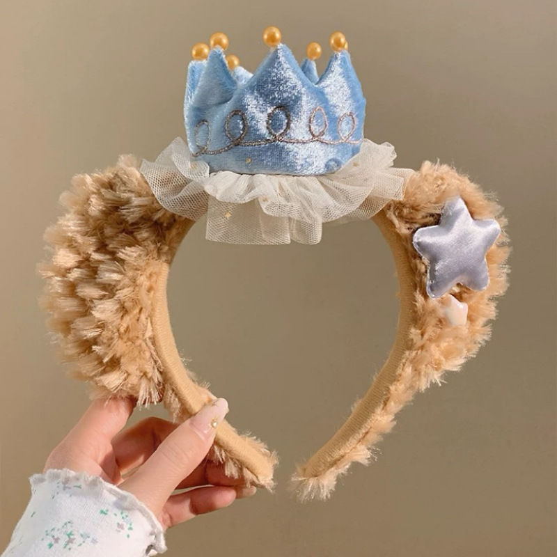 Cute Duffy Bear plush hairband for women, high head hairpin headband, daily wear for taking photos, washing face and pressing hair, headwear accessory full figure