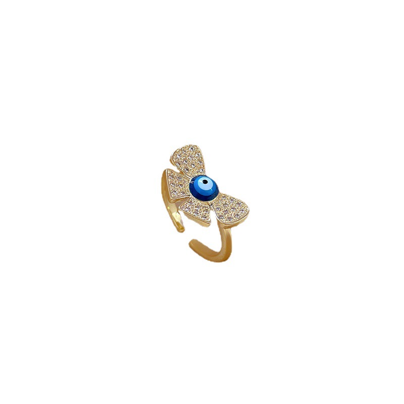【 Real Gold 】 Butterfly Eye Zircon ring with adjustable opening, simple Japanese-style bracelet, couple rings Item Picture