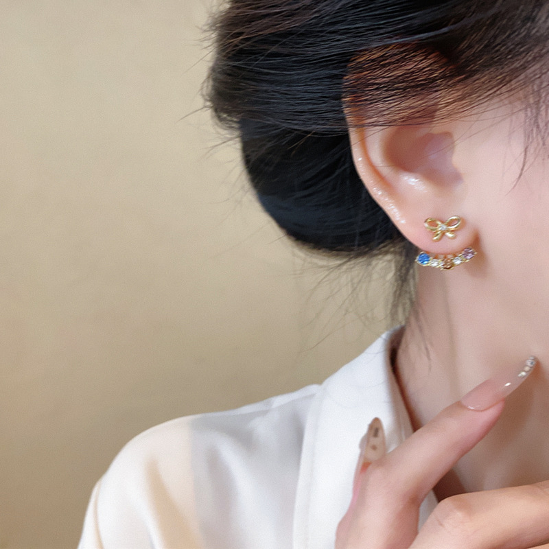 Colorful Zircon bow stud earrings for women 2024 New bestsellers, high-end Korean-style earrings, pendants and earrings wholesale Application Scenario