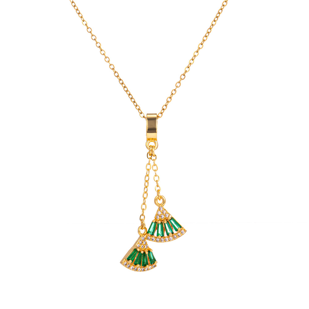 Fashionable and simple green fringed dress, titanium steel necklace, summer bestseller for women, light luxury collarbone chain, high-end accessory Item Picture