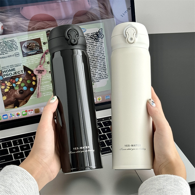 Wholesale of high-appearation-level stainless steel car insulated cups, portable, fashionable and simple water cups, student bouncy lid gift cups details Picture