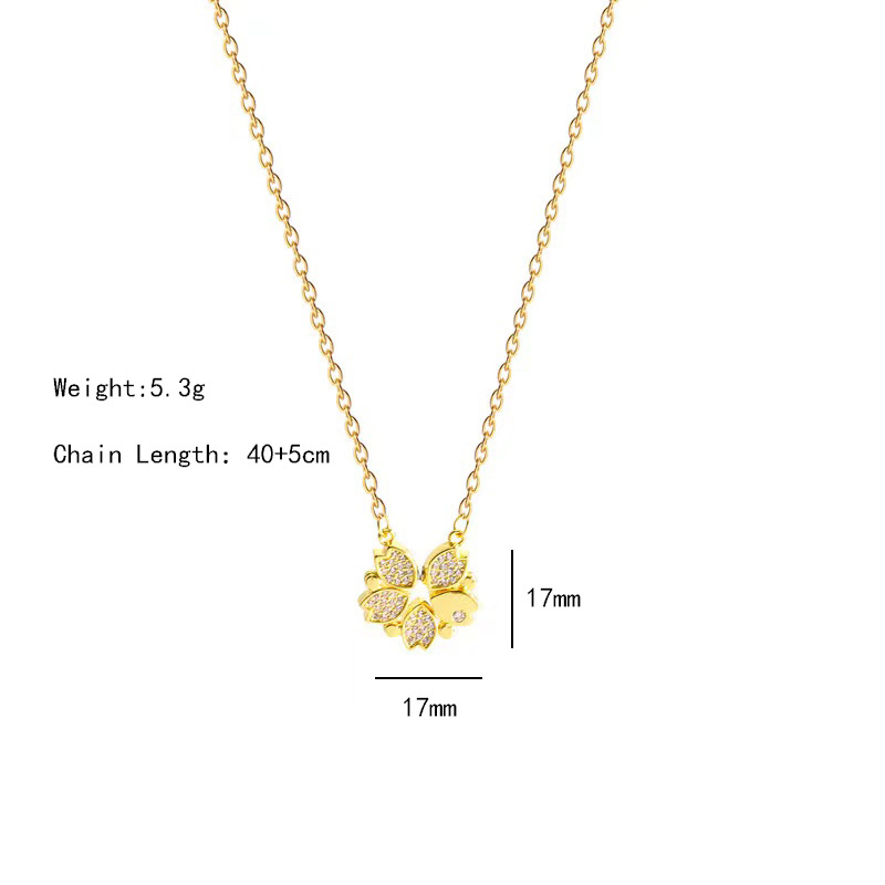 A five-leaf flower petal openable necklace for women, a two-wear light luxury full-diamond collarbone chain, a niche high-end titanium steel accessory Item Picture