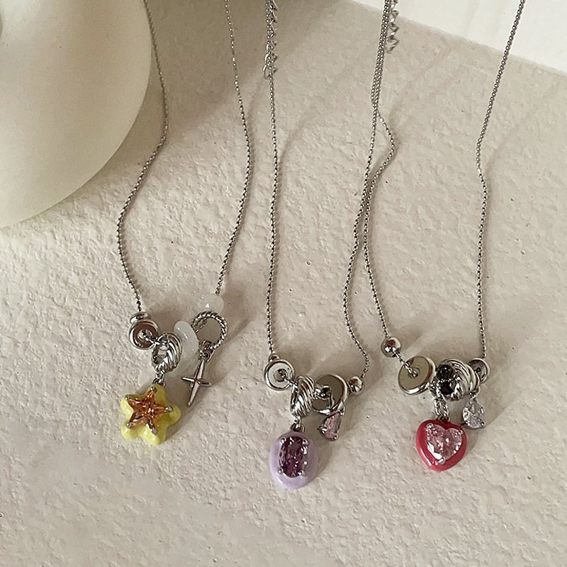 Design sense water drop starlight heart multi-pendant long tassel necklace, sweet, cool, fashionable and versatile neck chain collarbone chain details Picture