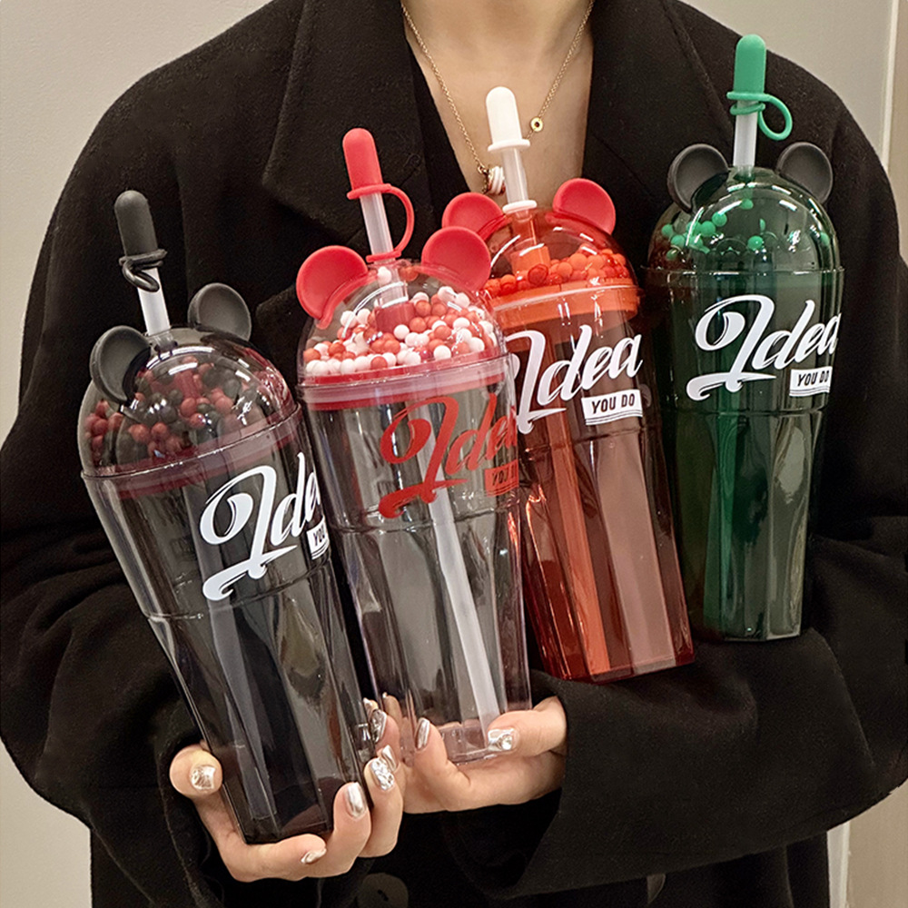 Creative straw cups, trendy and fashionable Mickey plastic cups for boys, simple office and work, high appearance level water cups wholesale details Picture