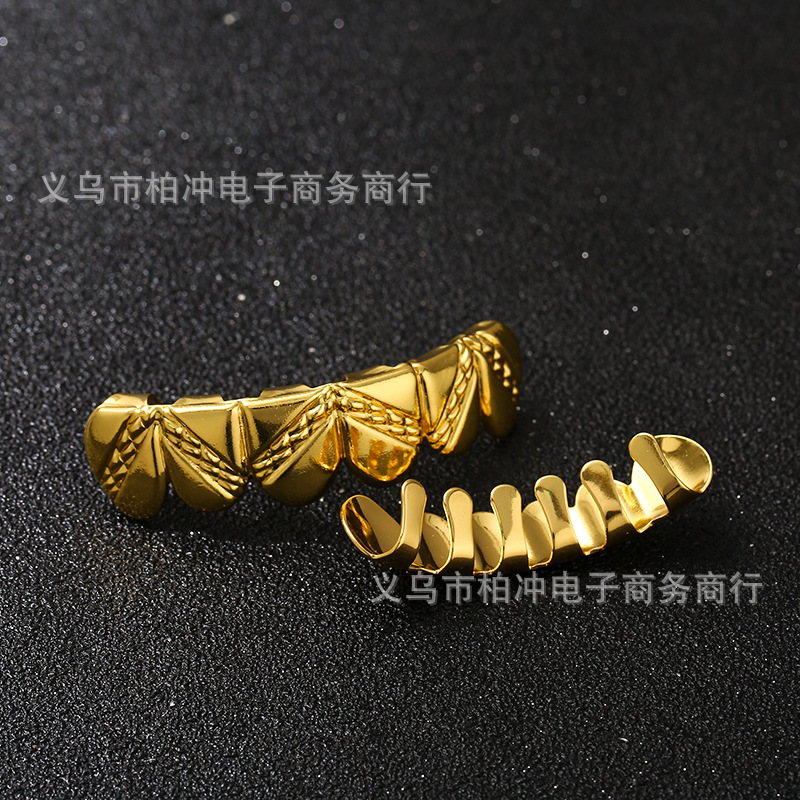 Hip-hop Tiger Tooth Halloween Costume Party Hip-hop Braces Accessory Real Gold Electroplated smooth twill style braces Specification drawing