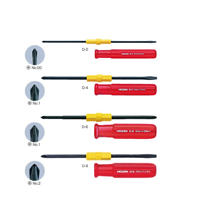 Discontinued HOZAN dual-purpose screwdriver D-4 replacement D-54 and D-2 replacement D-52 from Japan full figure