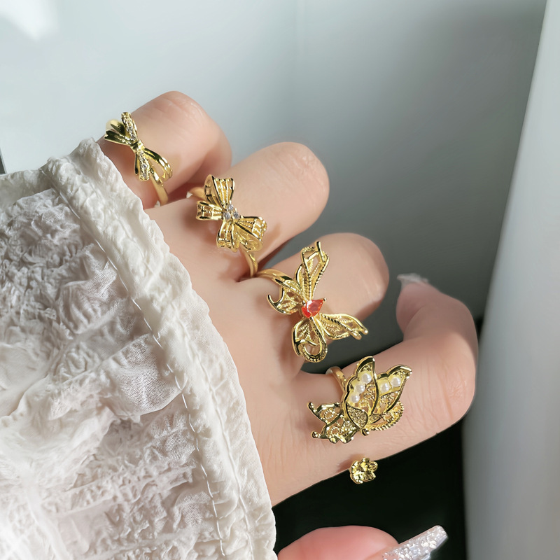 New Chinese-style retro lace butterfly hollowed-out exquisite opening ring for women, sweet, cool, fashionable and cold style index finger ring Specification drawing