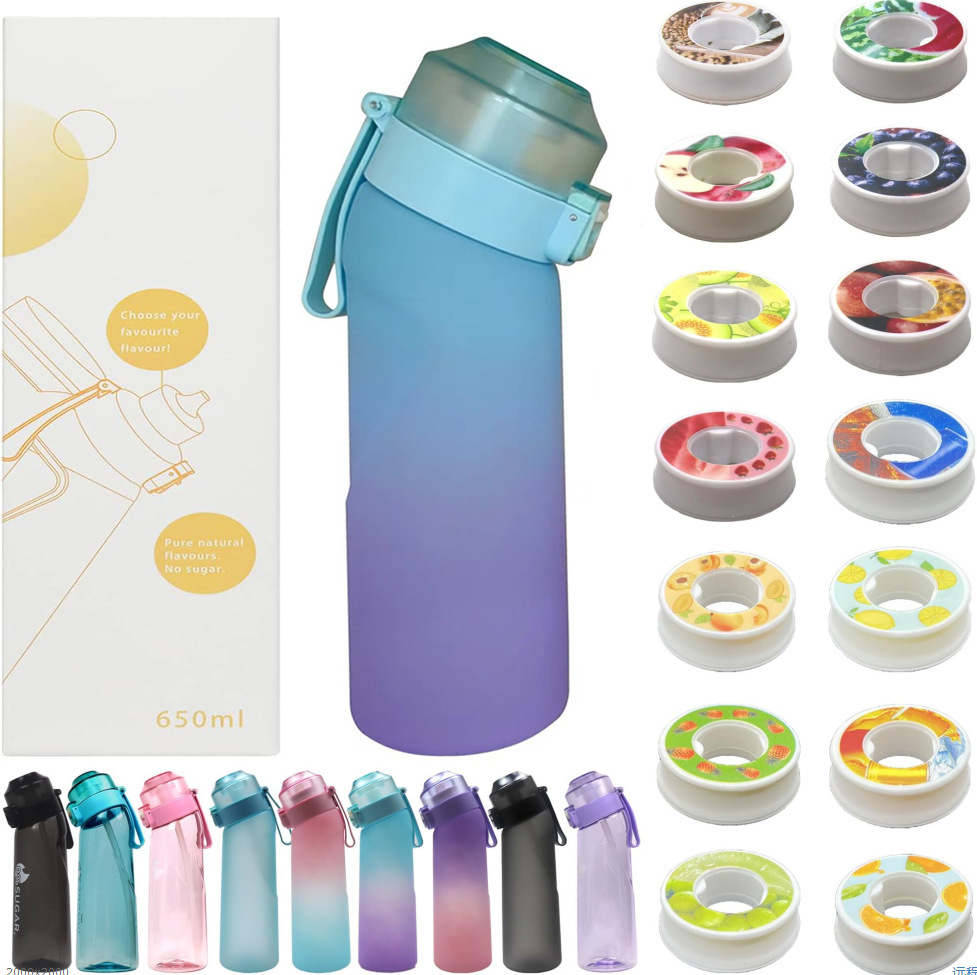 Cross-border new 650ML outdoor sports fun water cup with 14-flavor aroma ring plastic cup Tritan fruit-flavored cup details Picture