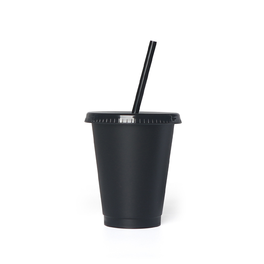 Cross-border stock 16oz solid-color diy children's straw water cup, pp single-layer reusable plastic cup wholesale Specification drawing