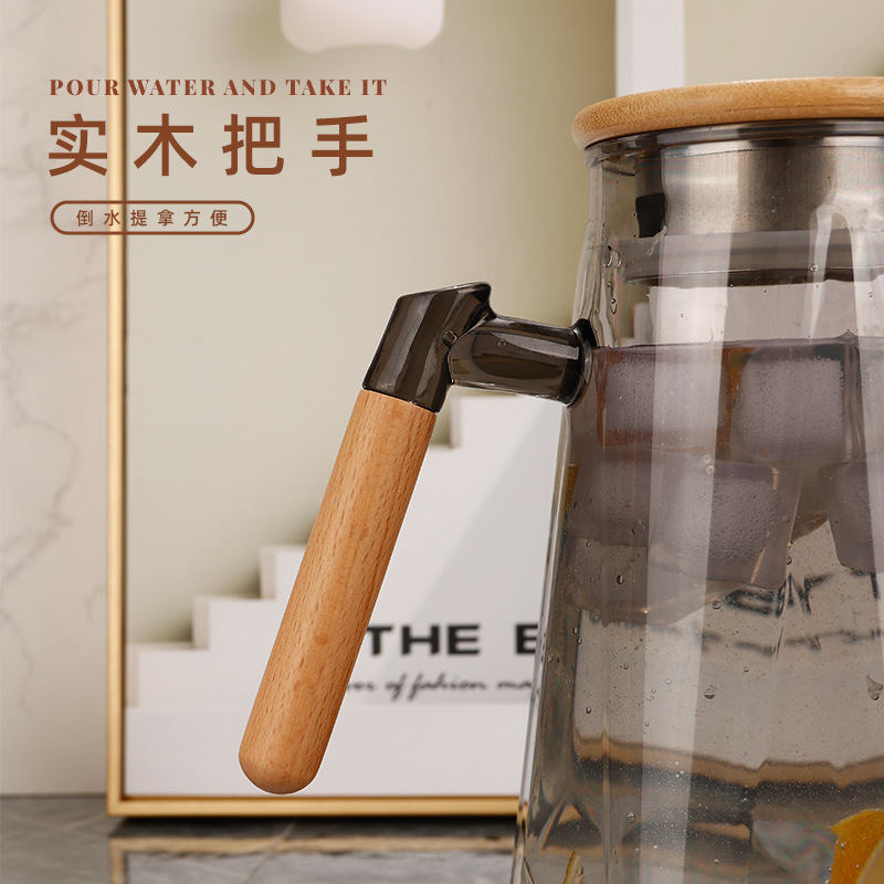 Acrylic cold water kettle, commercial restaurant, hotel, ktv special teapot, plastic pc tied pot, juice and beverage wooden handle Specification drawing
