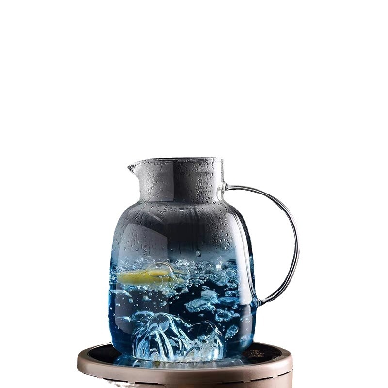 Gradient color cold water kettle, high borosilicate glass water kettle, household large-capacity cold water kettle set, gradient blue flower teapot Item Picture