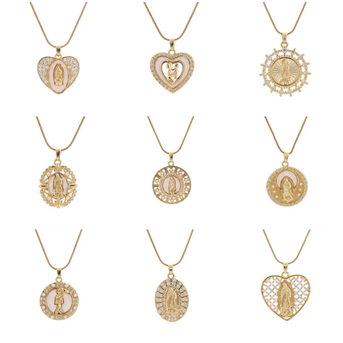 European and American retro sacred religious accessory necklace, copper micro-inlaid zircon Virgin Mary pendant, cross collarbone chain Application Scenario