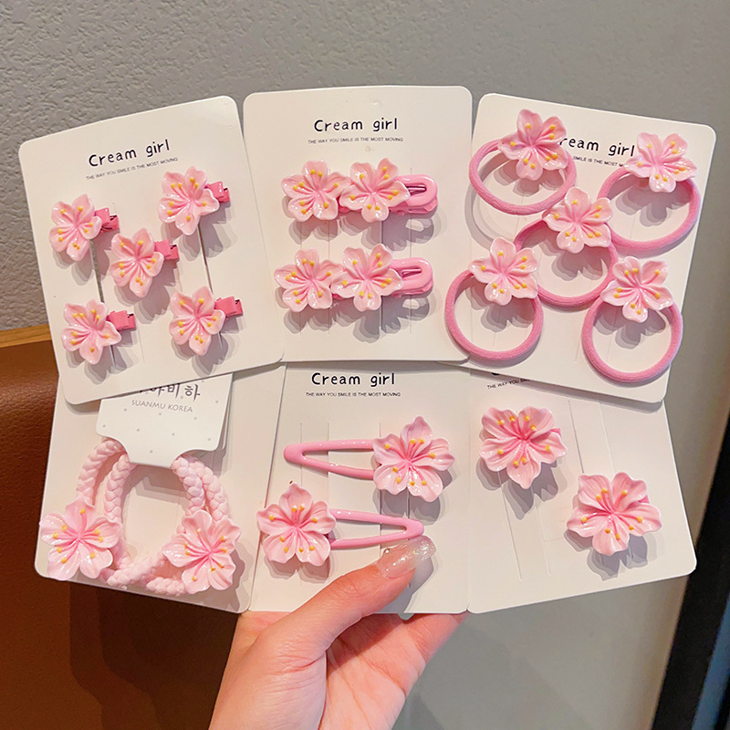 Pink cherry blossom clips, children's hair clips, rubber bands, wavy edge clips, little girl hair bands, hair ties, hair clips, no damage to hair, headwear full figure
