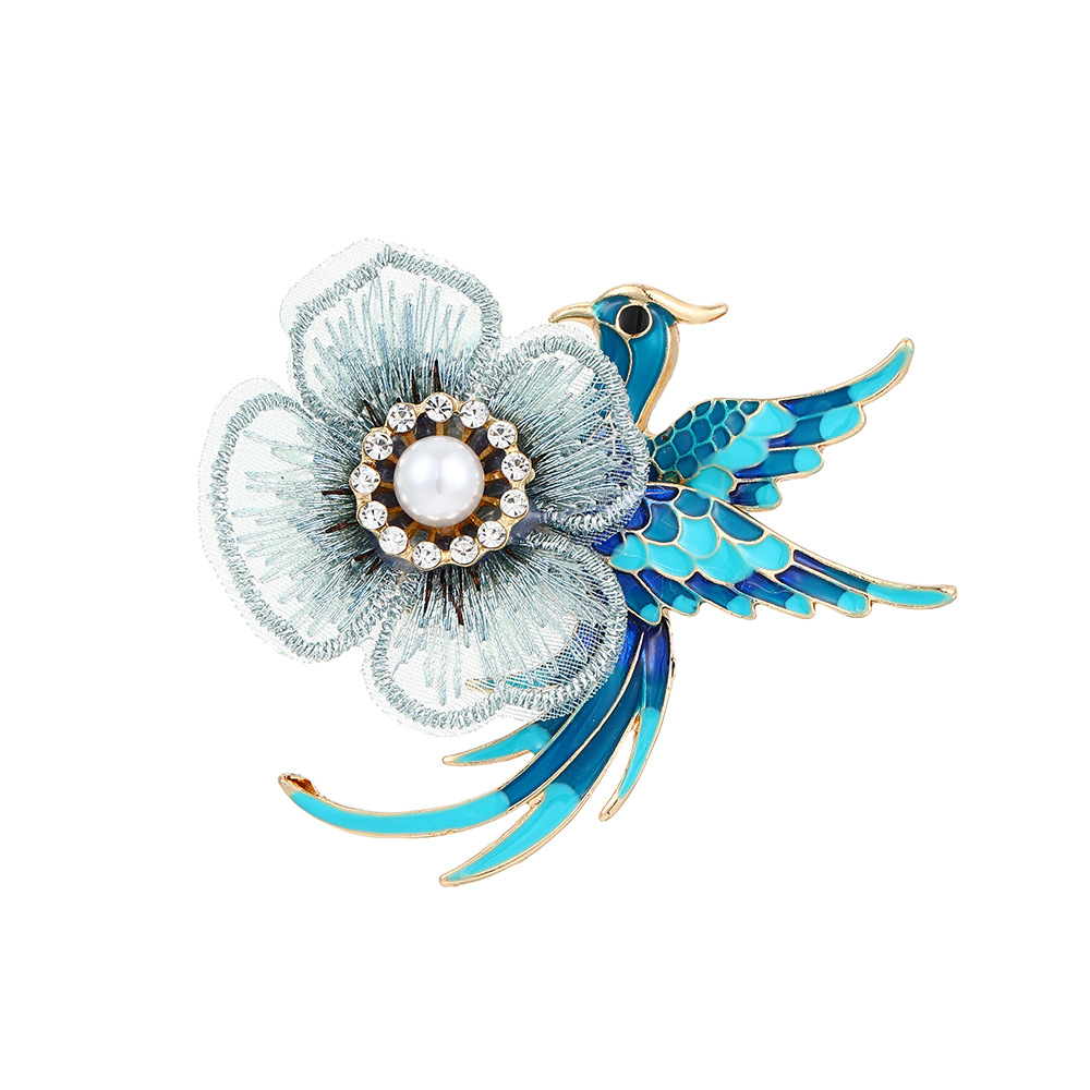 New Chinese-style diamond-encrusted embroidery phoenix bird pearl brooch, Chinese trend ancient style light luxury style suit brooch for women Item Picture