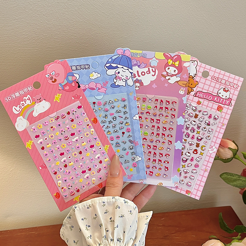 5D embossed nail stickers, children's nail art stickers, fun and creative stickers, cartoon stickers, Kuromi girl nail art accessories details Picture