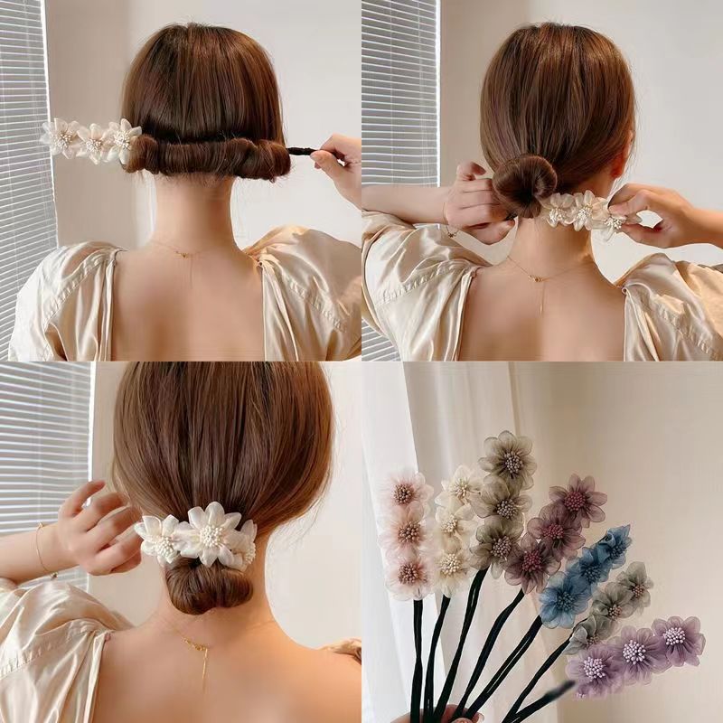 Ougensha flower hairpin, bun headwear, versatile and fluffy flower bud hair, a lazy girl's hair styling tool, hairpin Specification drawing