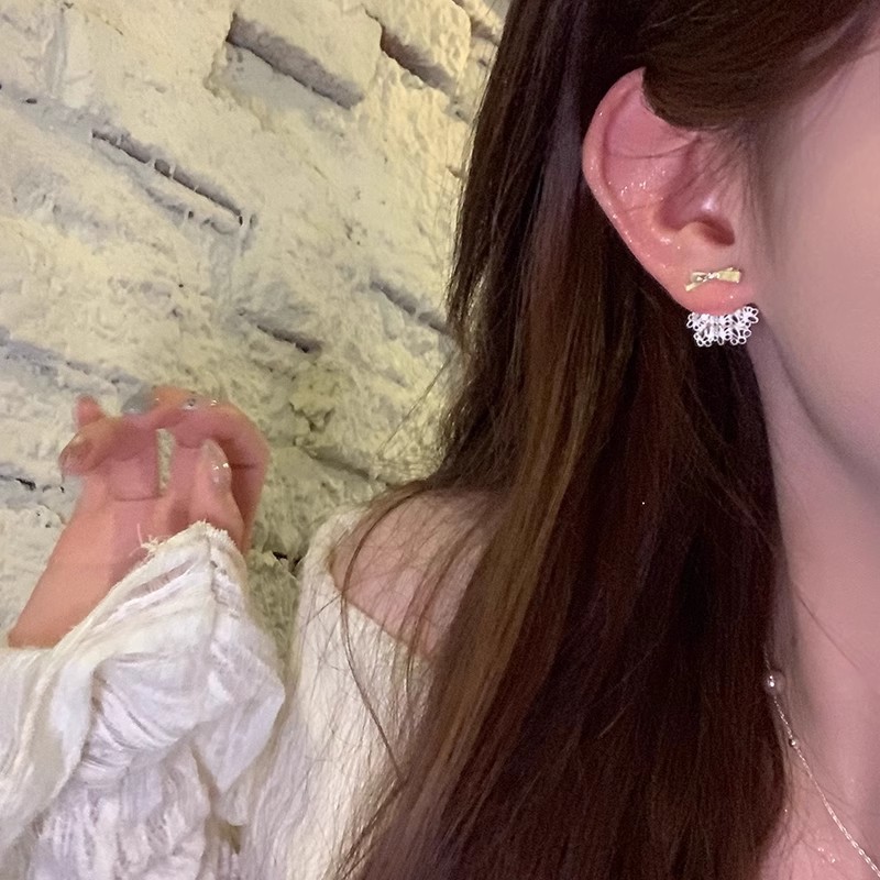 Lace little dress, bow earrings, women's niche design sense, exquisite stud earrings, unique temperament, light luxury earrings Application Scenario