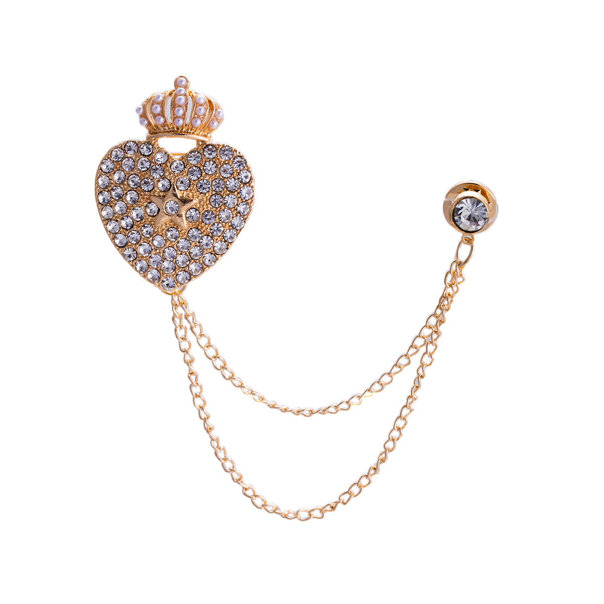 European court retro alloy brooch, light luxury tassel brooch, collar pin accessory, fashionable crown with diamonds, simple and versatile Item Picture