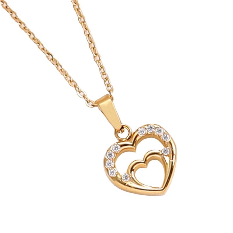 Cross-border stainless steel light luxury love micro-inlaid zircon small pendant necklace, titanium steel versatile cross collarbone necklace for women Item Picture