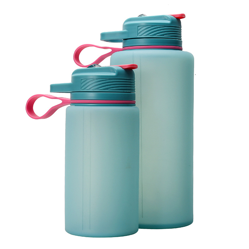 1L portable sports water bottle, hand-held creative silicone folding cup, outdoor travel straw water cup in stock full figure