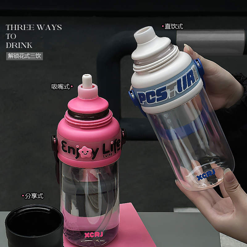 Xiaocha Diary Three-Drink Plastic Water Cup, new large-capacity girls' straw cup, portable cup for children and students Specification drawing