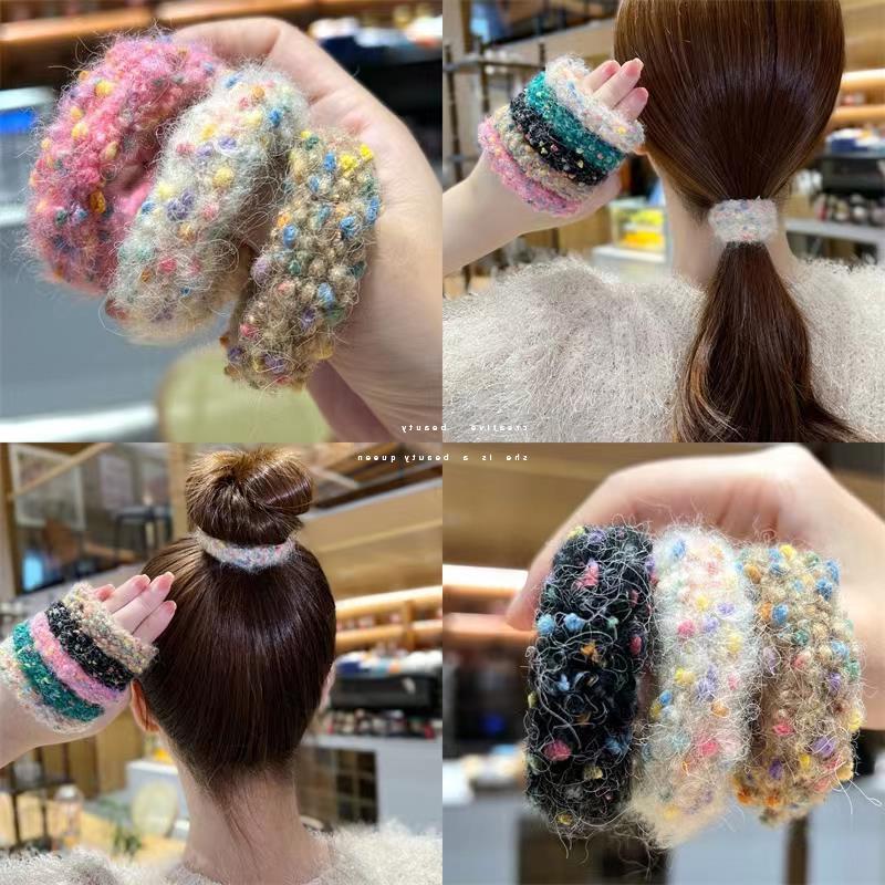 Autumn and winter colorful plush hair ties, high ponytail hair ties, high elasticity and durable leather bands, women's hair ties, hair rings and headwear full figure
