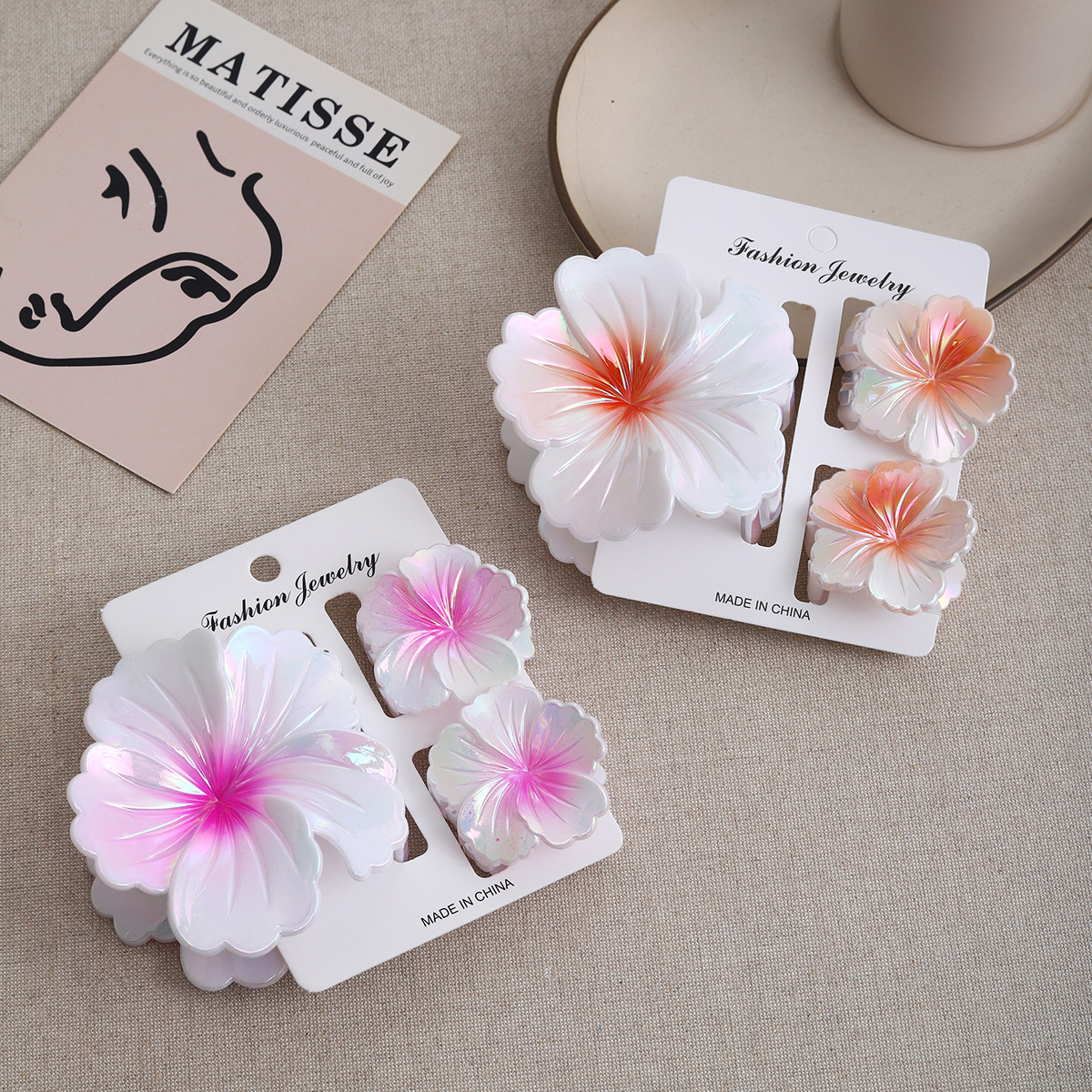 Laser European and American best-selling shell set, cross-border flower hair clip, women's fashionable vacation, shark clip on the back of the head for women Specification drawing