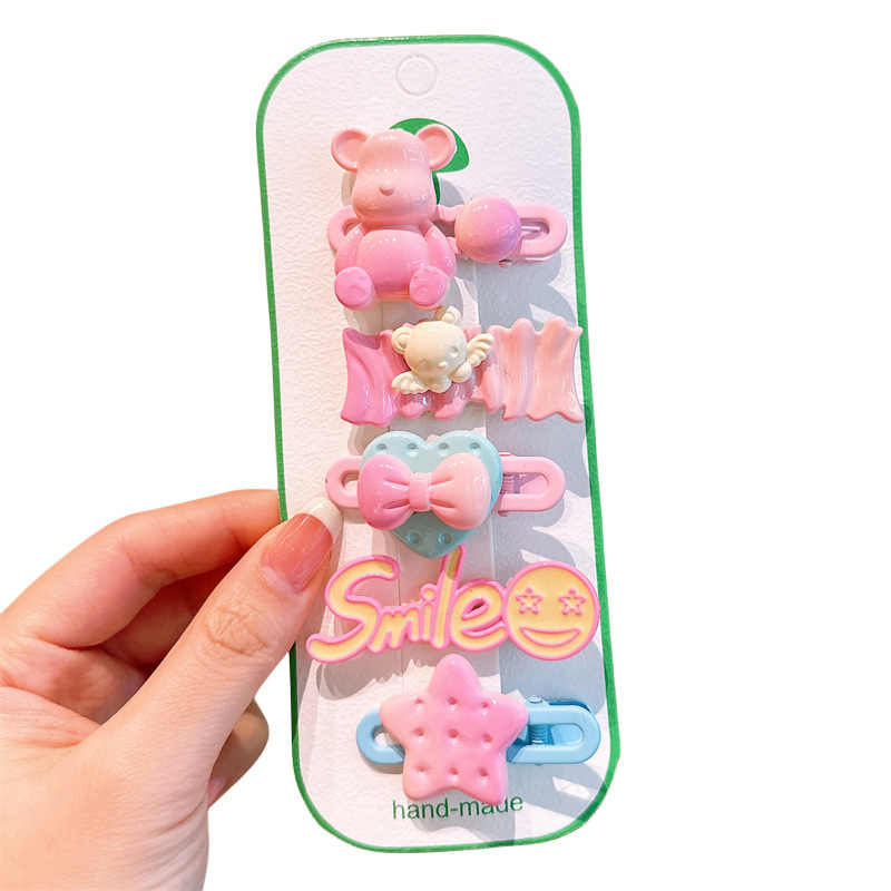 Children's gradient dopamine hair clips, cute bear bb clips, girls' side loose hair, bangs on the forehead, hair clips and hair accessories Item Picture