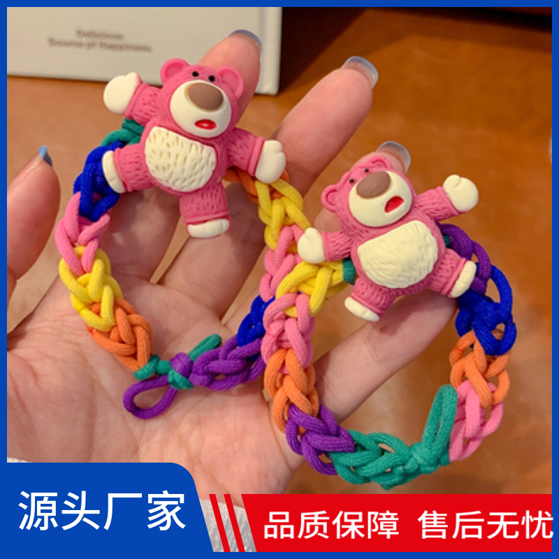 2022 New diy handmade strawberry bear bracelet, colorful woven rubber band, couple bracelet for girls to give to their best friends full figure