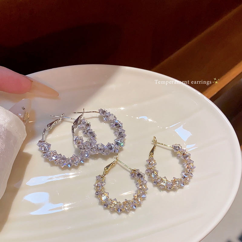 Korean-style dazzling and exquisite zircon crystal earrings, a light luxury, niche and high-end look for women, C-shaped ear rings, a hit online celebrity earrings Specification drawing