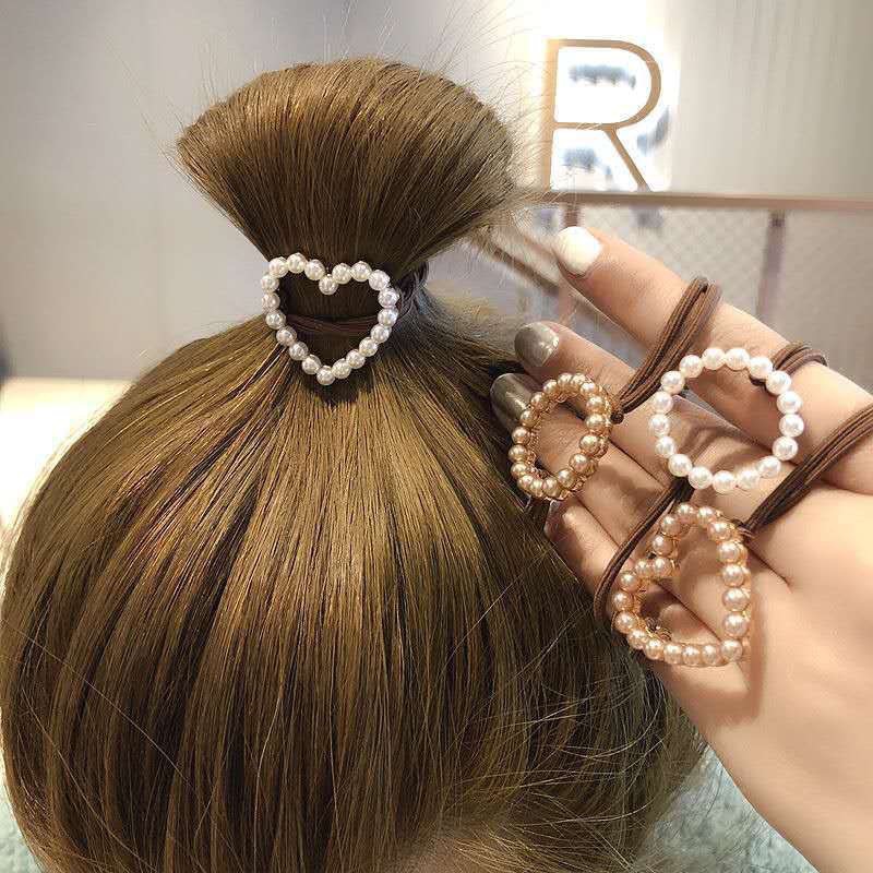 Korean pearl alloy round heart-shaped fashionable hair tie, simple and versatile hair accessory, Instagram popular hair band and hair tie Specification drawing