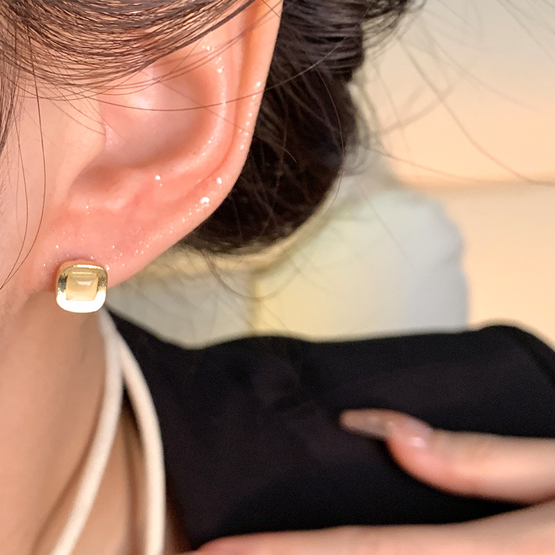 Simple and elegant geometric cat's eye stud earrings, trendy and versatile square earrings for women on Instagram, 925 silver needle earrings Application Scenario