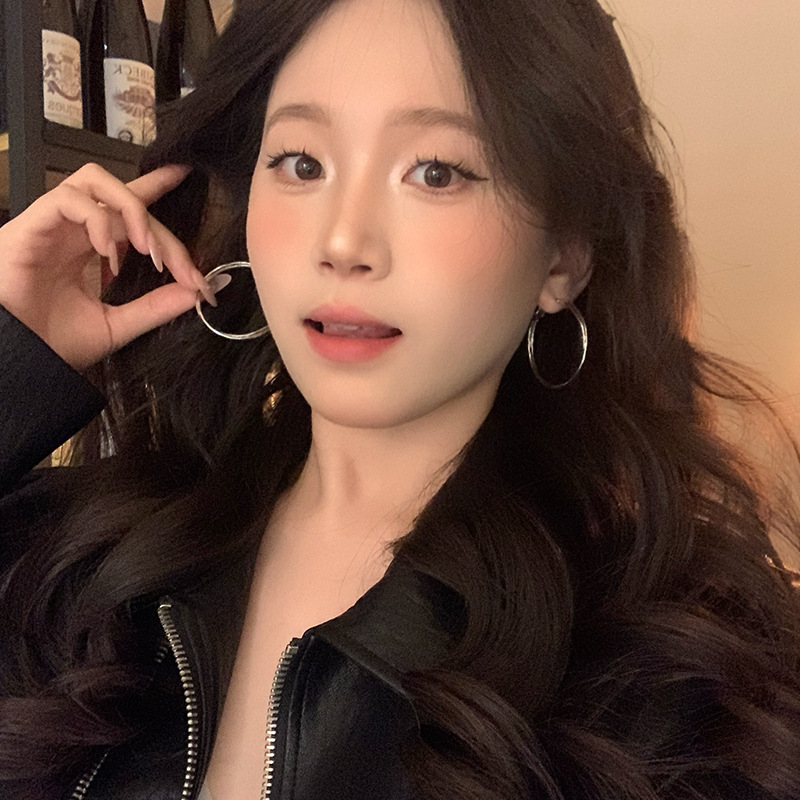 European and American exaggerated large circle earrings, women's niche design sense, high-end temperament, simple and cold style ear rings, ear studs and earrings details Picture