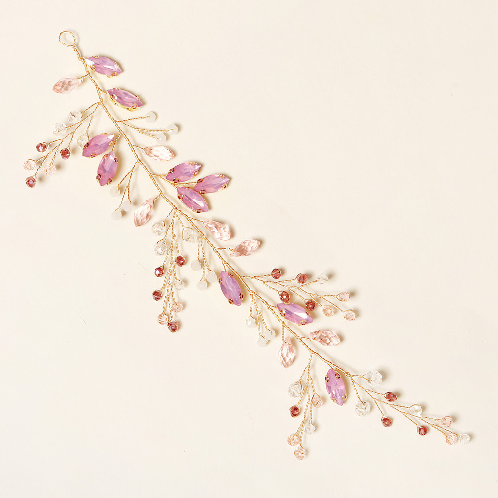 European and American creative bride accessories, stage performance side hair bands, wedding dress accessories, fashionable pink rhinestone handcrafted headbands details Picture