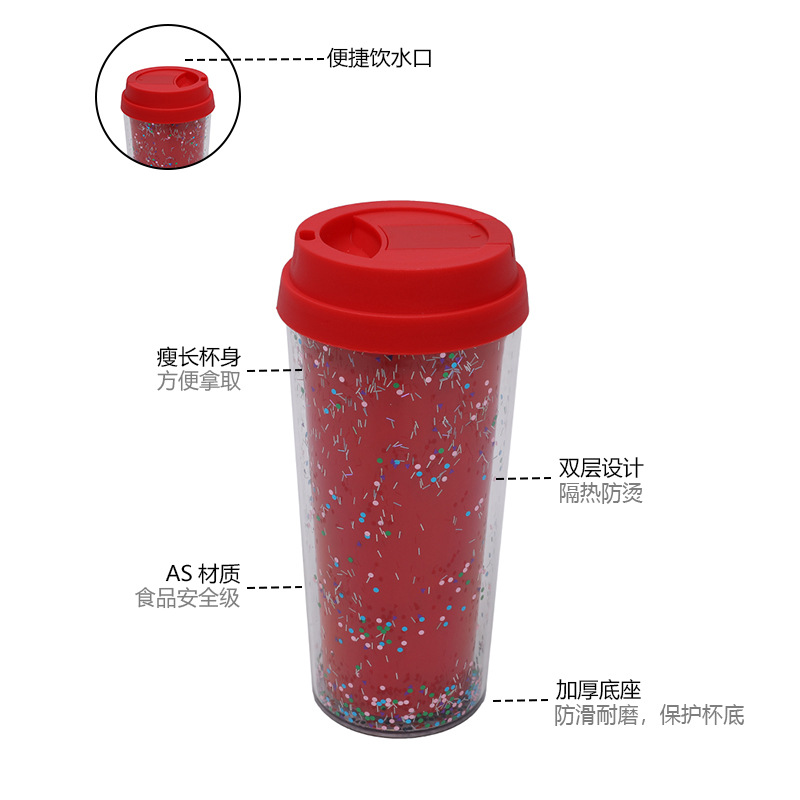 New cross-border factory direct supply 16oz coffee cup, high appearance level double-layer plastic water cup, sequined Star Bar cup Application Scenario