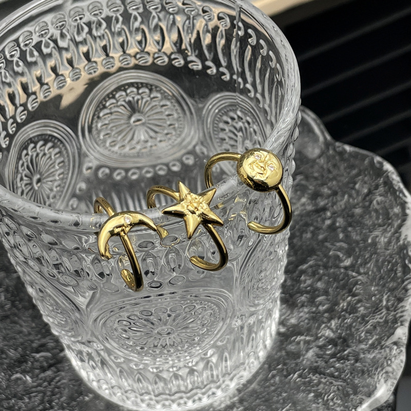Simple and retro sun, star, moon, fashionable open ring, unique design for women, layering, niche and versatile ring Application Scenario