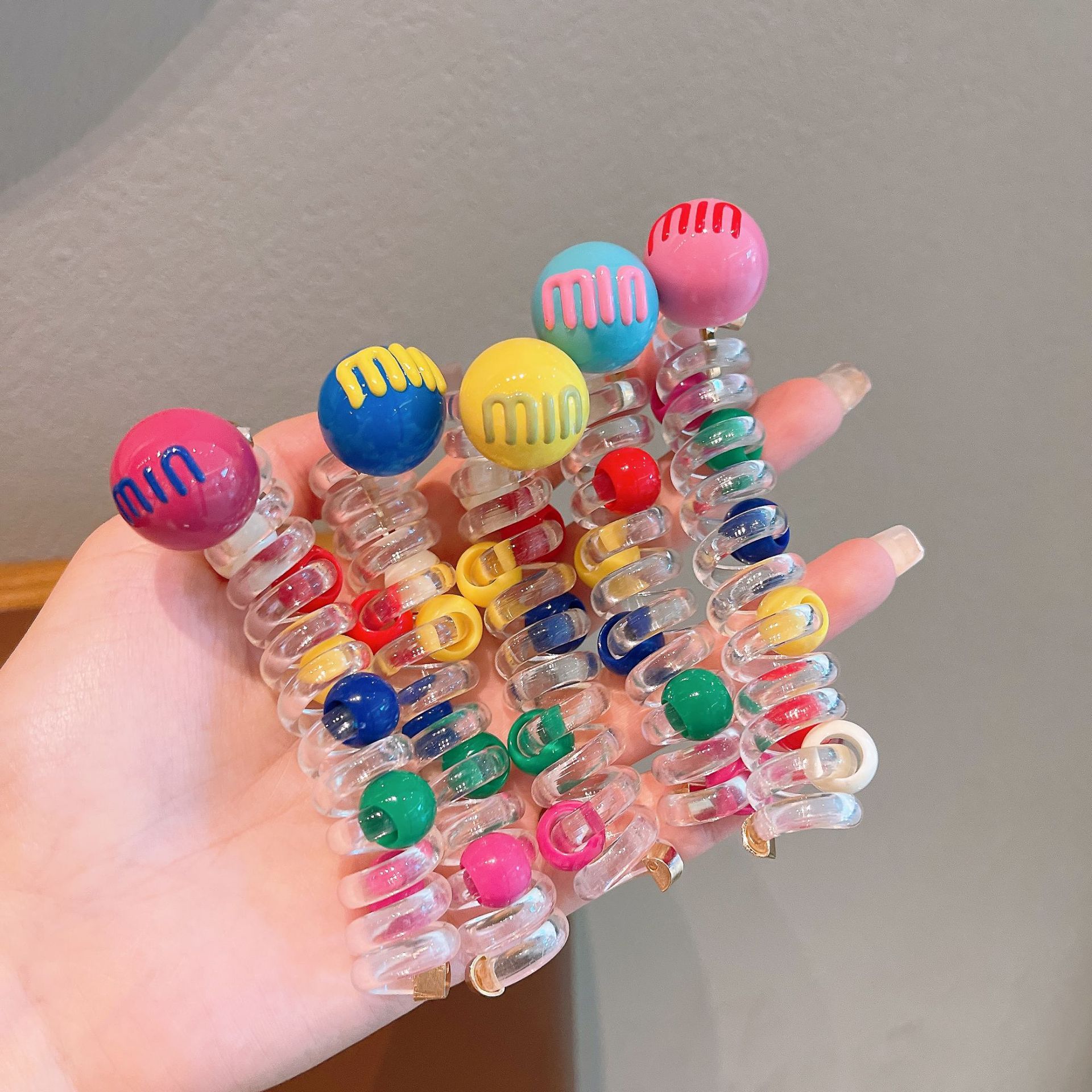 Colorful ball telephone line hair tie, cute bubble braid for children, a new style of high ponytail hair tie for girls full figure