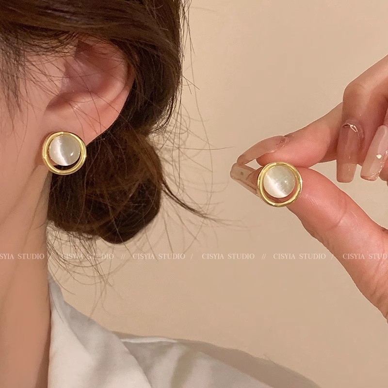 S925 Silver Needle High-end cat's Eye stone Stud Earrings for Women 2024 New bestseller, versatile and elegant earrings for commuting Specification drawing