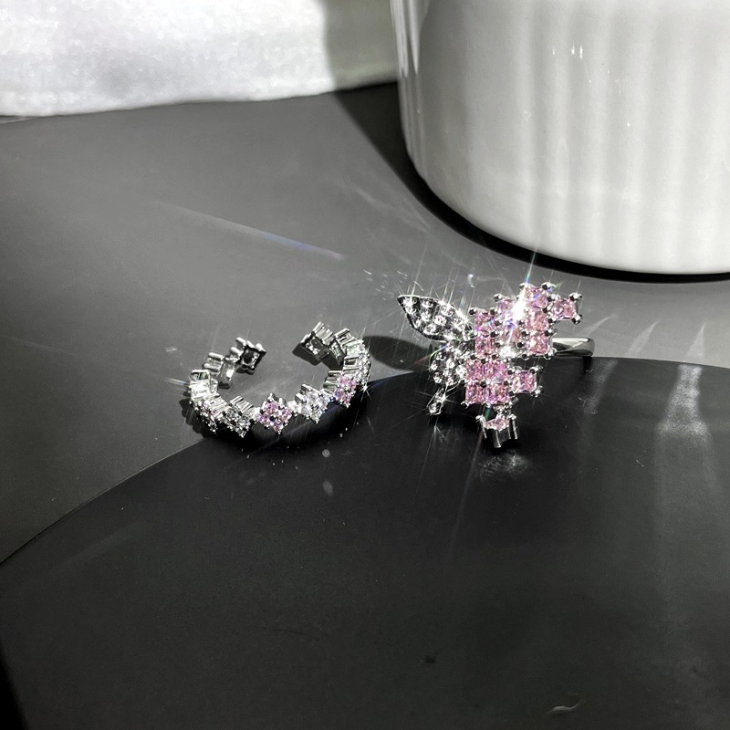 Sweet and cool, light luxury, pleated butterfly pink diamond open ring, women's fashion, niche design sense, trendy and individual, internet-famous ring details Picture