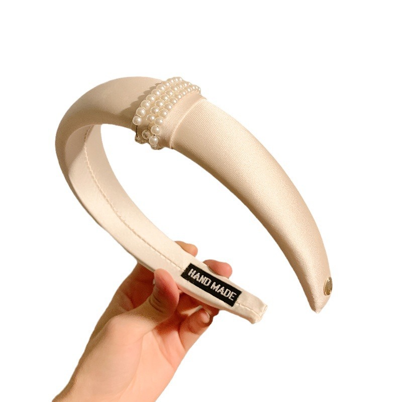 The same pearl satin hair band as Zhao Lusi's for women, a high-heeled headband for the top of the head, a high-end French retro hairpin and hair accessory Item Picture
