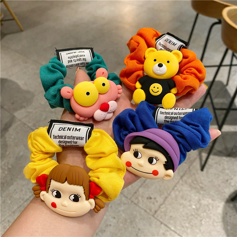 Korean version colorful fabric cartoon smiling face hair band, cute girl hair tie, children and adults' hair, flower girl hair tie, rubber band full figure