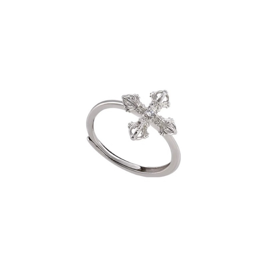 Korean version cross ring for women, 925 silver, with a unique and elegant design, is a light luxury and high-end ring with a sense of design Item Picture