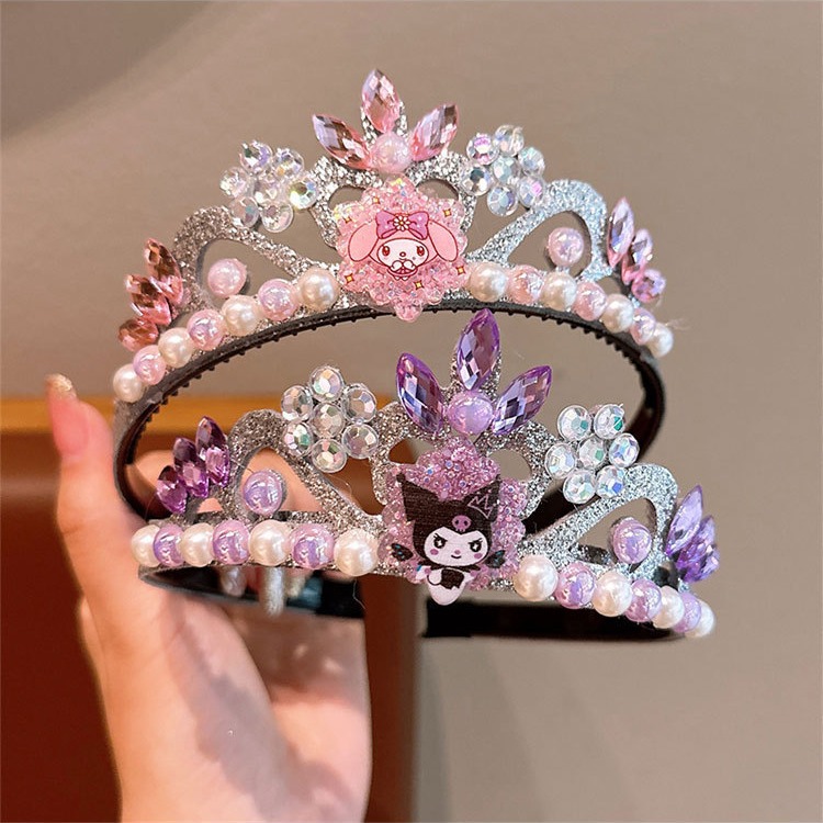 A girl's Frozen headband, Elsa's crown, a children's girl's performance, cartoon Kuromi Melody's crown headwear details Picture