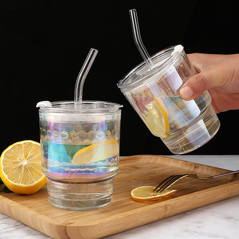 Wholesale office colorful bamboo joint cups, casual coffee cups, popular glass cups with straws for drinking full figure