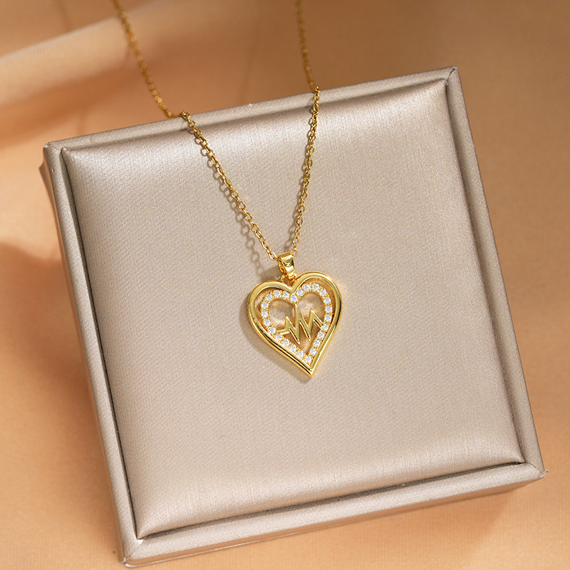 A large, fashionable and luxurious collarbone chain accessory for women, set with zircon full diamonds and electrocardiogram hearts across borders from Europe and America details Picture