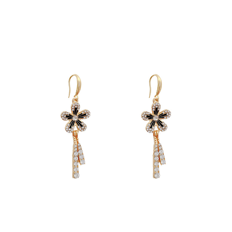 S925 Silver Needle diamond-encrusted flower tassel earrings, a long and elegant European and American retro style earring for women, a light luxury accessory for socialite Item Picture